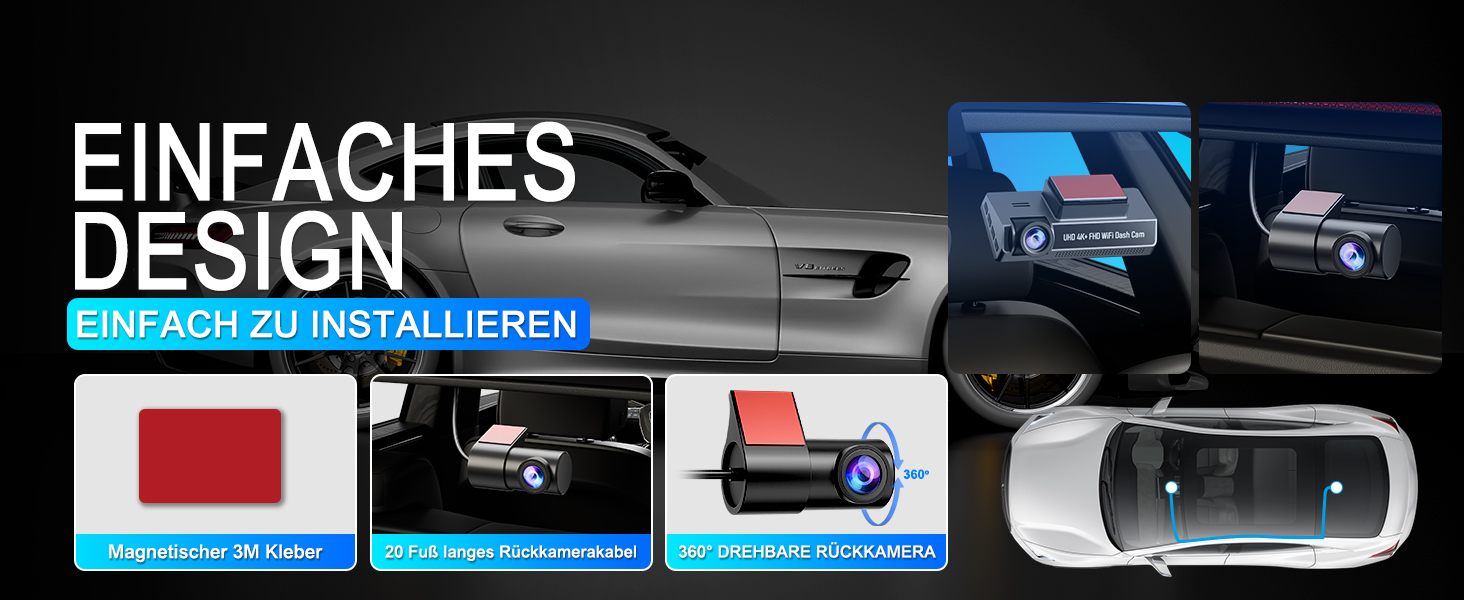 Відеореєстратор у машину 4K Dual Dashcam з CPL фільтром, 360°, WiFi, IPS, Нічне бачення, G-сенсор, Паркувальний режим, 64GB SD карта