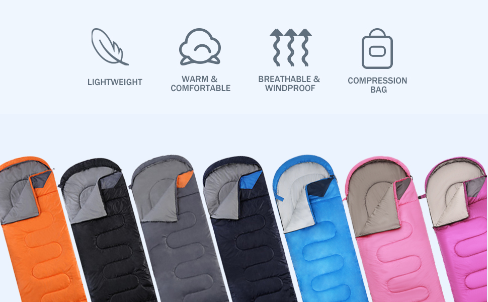 Lightweight Waterproof Sleeping Bag for Adults - Cold Weather Sleeping Bag for Camping, Hiking, and Outdoor Travel | Compression Bag Included