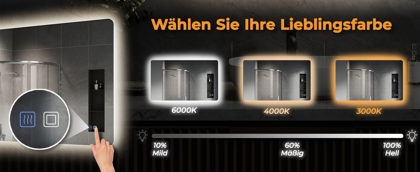 Дзеркало для ванної кімнати SVNR з підсвічуванням, 40x60 см, LED, алюмінієва рама, захисне скло, IP44, сенсорне керування