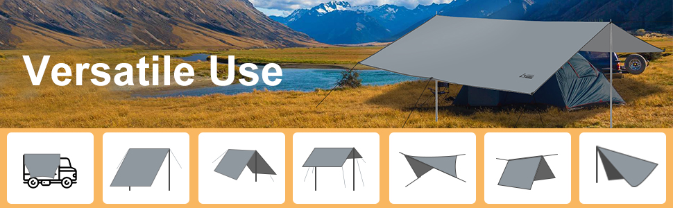 Тент для кемпінгу WADEO, 4x3 м, водонепроникний, з кілочками та стяжками, для пікніків та відпочинку на природі - Хакі (3,6м x 4,8м, Сірий)
