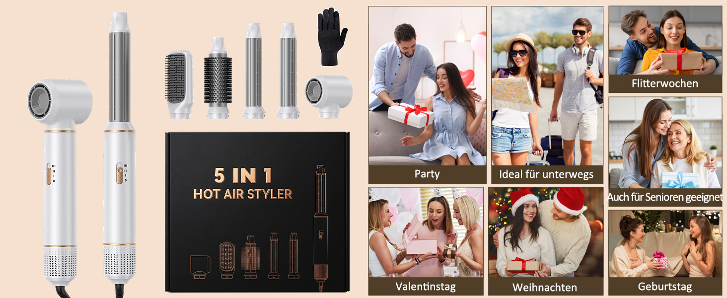 Мультистайлер для волосся 5 в 1 Airstyler 1000W: фен-щітка, автоматичний стайлер для кучерів, об'єму та випрямлення, 3 режими температури
