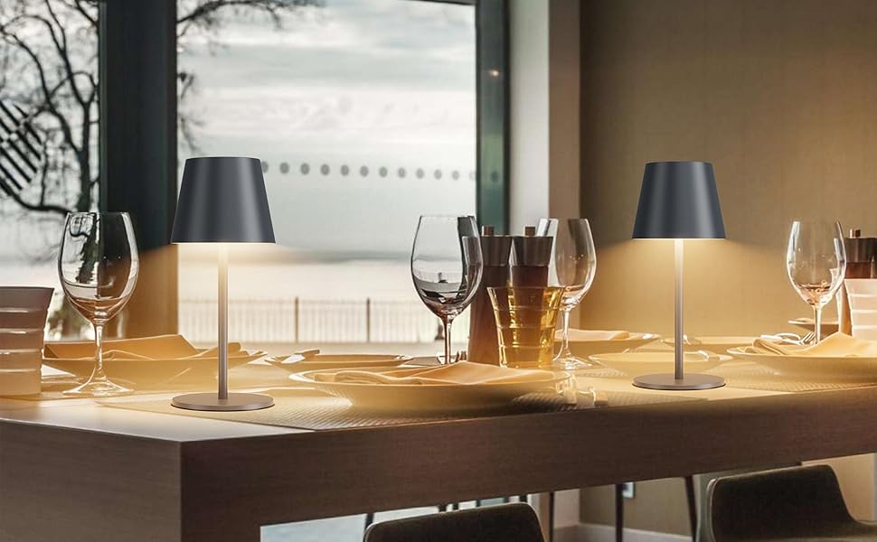 Акумуляторний LED світильник настільний 2 шт, 26 см, 5000mAh, 3W, теплий білий (3000K), водонепроникний IP54, для ресторану, спальні, бару, антрацит