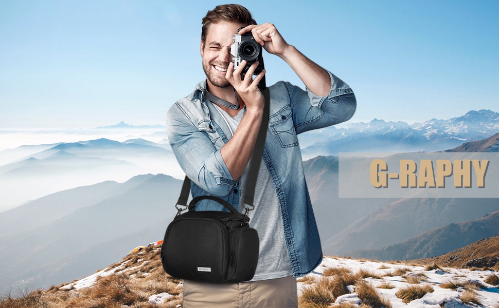Сумка для фотоапарата G-raphy для DSLR та SRL камер, універсальна сумка для аксесуарів для фотографії знімним ременем, чорна