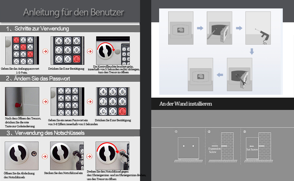 Електронний сейф Tresor Für Zuhause 6.6L: вогнестійкий, водонепроникний, з 2 ключами для цінностей, грошей та зброї