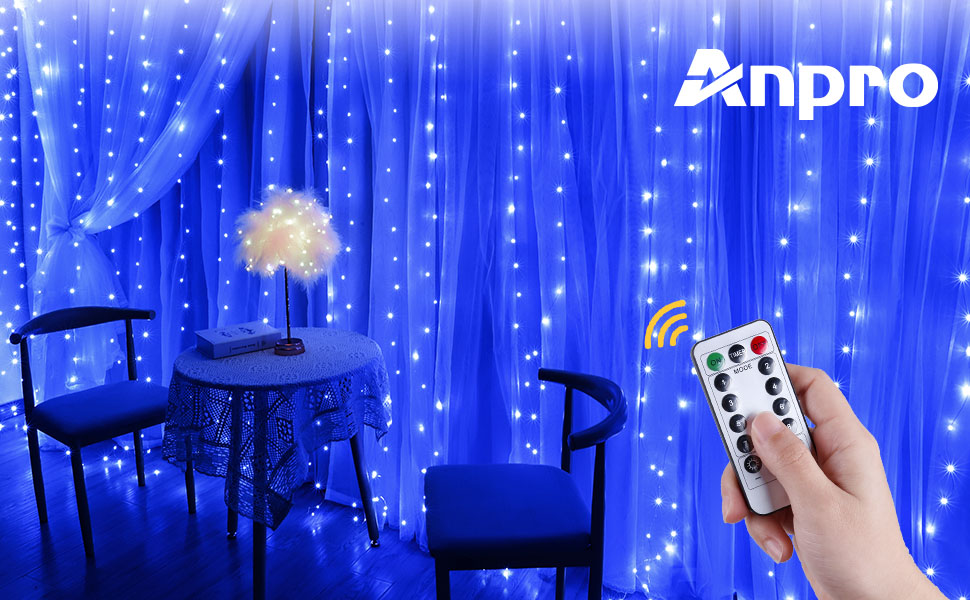 LED штора Anpro 3x3 м, USB, 8 режимів, тепле світло для декору кімнати