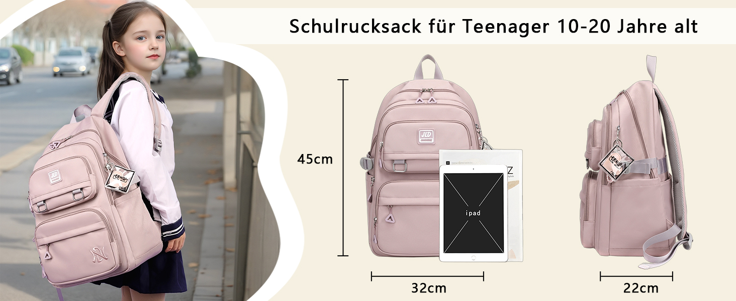 Шкільний рюкзак JANSBEN: водонепроникний, для підлітків, з відділенням для ноутбука, 30L, нейлон, фіолетовий