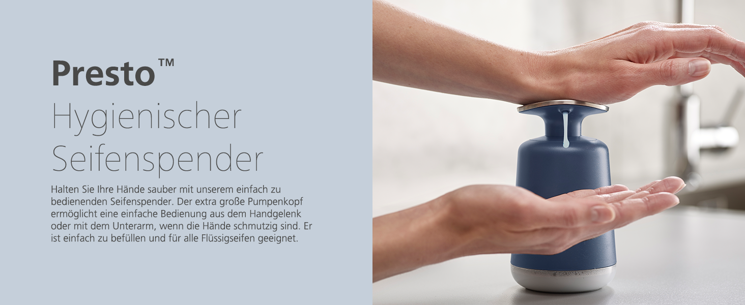 Дозатор мила Joseph Joseph Presto з нержавіючої сталі, гігієнічний, з широкою помпою, нержавіюча сталь/сірий