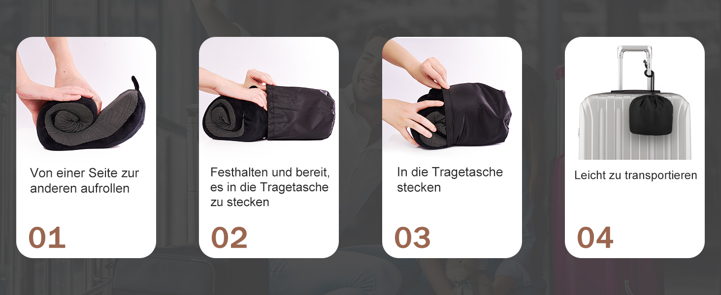 Подушка для шиї у літак, доросла, з піною з пам'яті, регульована, з маскою для сну та берушами, чорна