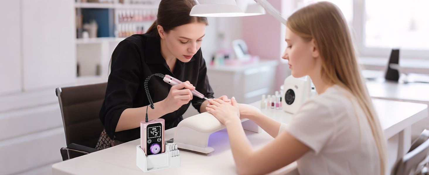 Професійна електрична фрезер для нігтів 45000 RPM, портативна, для манікюру та педикюру, рожева