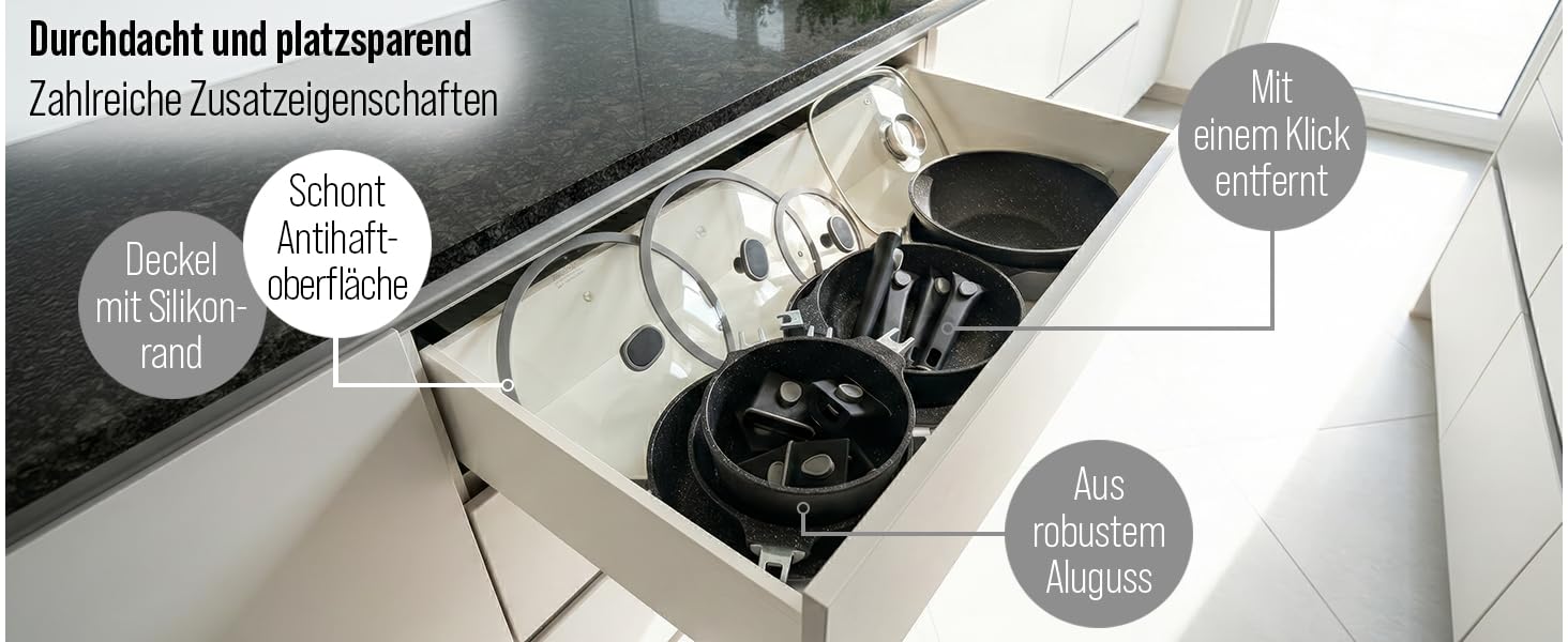 Сковорода гриль STONELINE Smart 28 см з антипригарним покриттям, алюмінієвий литий, зі знімною ручкою, для всіх плит (індукція), сіра