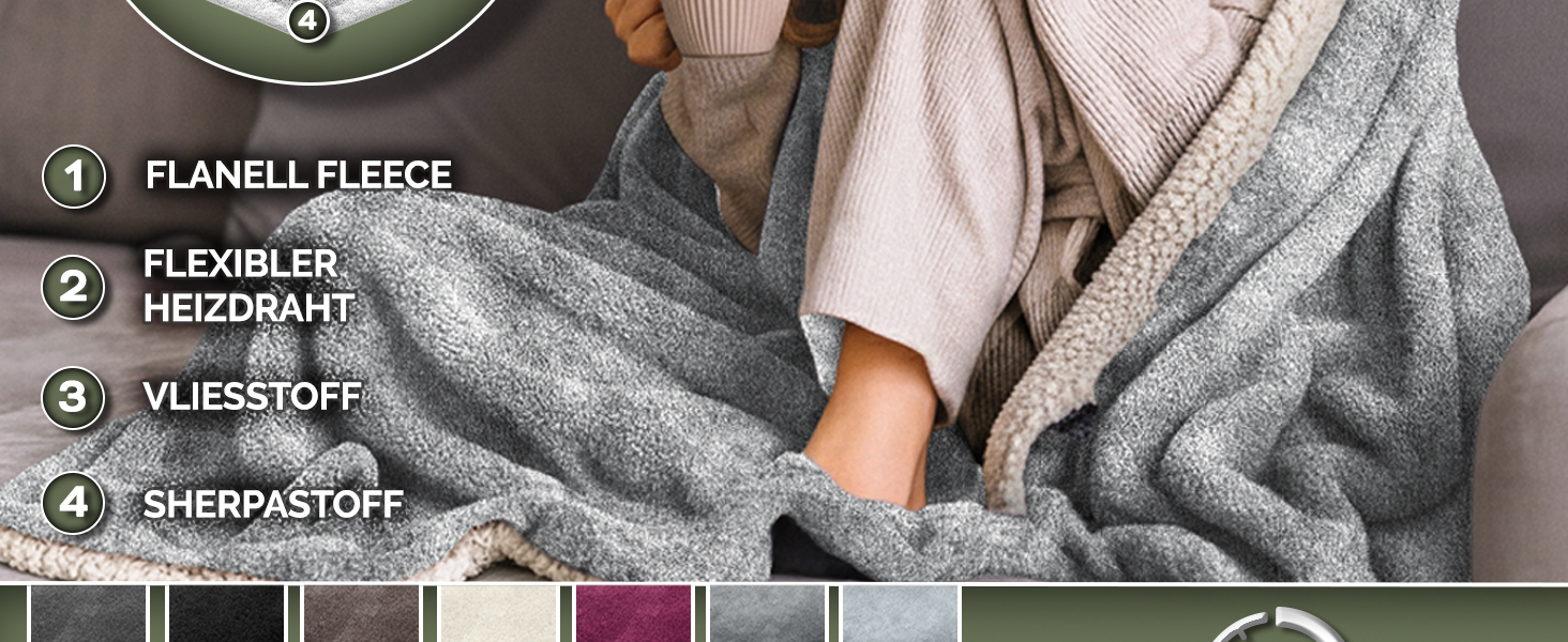 Електрична гріюча ковдра Sinnlein® з автоматичним вимкненням 160 x 120 см | 9 температурних режимів | Ковдра для ліжка, дивана | З таймером та цифровим дисплеєм, винного кольору