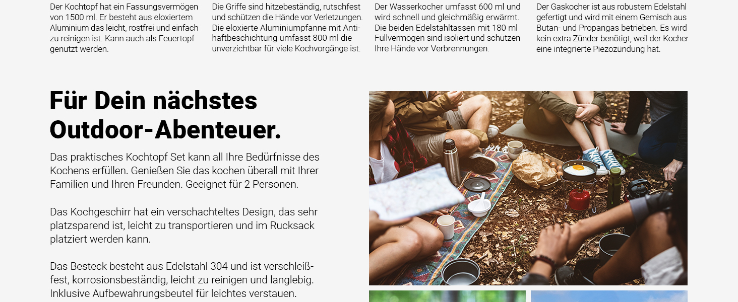 Набір кухонного посуду MSports Camping Kochset Premium для кемпінгу та відпочинку на природі (алюміній, нержавіюча сталь)