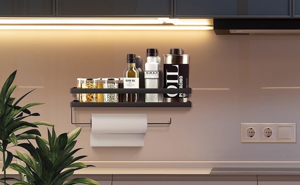 Настінна полиця для спецій та кухонного приладдя, 35 см, чорна