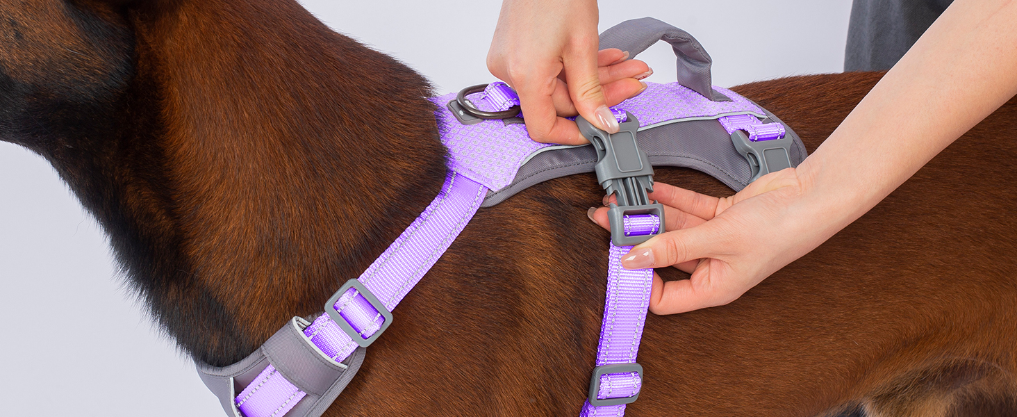 Шлейка безпеки для собак Huntboo, анти-втеча, для панічних собак, з ручкою, регульована, для маленьких, середніх та великих собак (лавандовий, M)