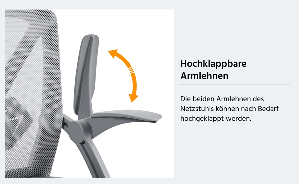 Офісне крісло Yaheetech з підйомними підлокітниками, сітчасте, ергономічне, з регулюванням поперекової підтримки, функцією гойдання та регулюванням висоти, сіре