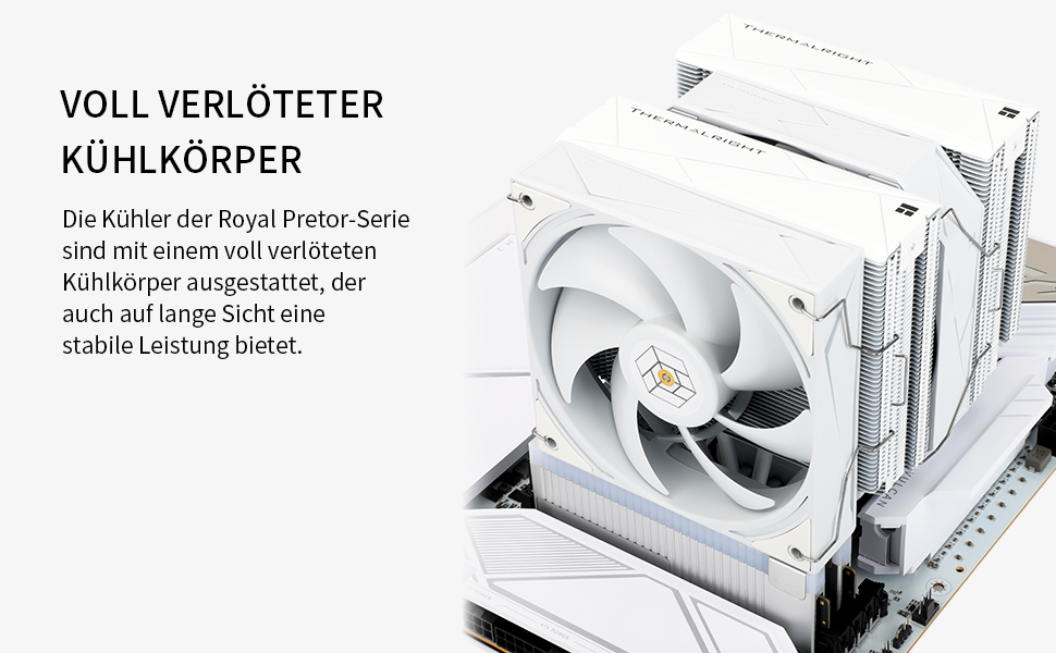 Кулер для процесора Thermalright Royal Pretor 130 Ultra White, двовежевий повітряний охолоджувач з 7 тепловими трубками для AM4/AM5, Intel LGA1851/1700/115x/2011, білий