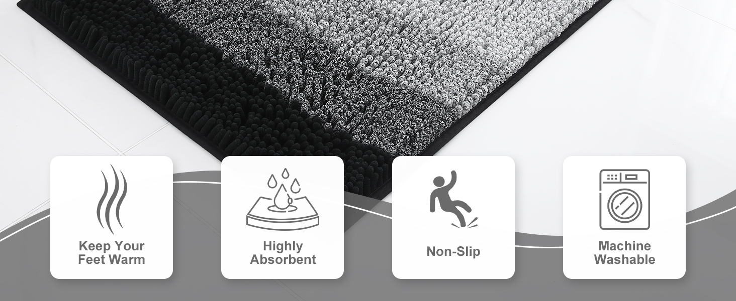 Килимок для ванної кімнати Homaxy з м'якого велюру, неслизький, швидковисихаючий, 40x60 см / 50x60 см (U-подібний), чорний