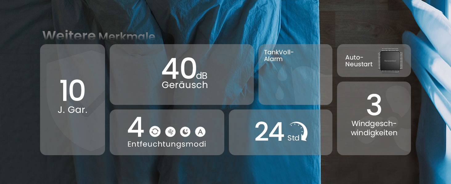 Електричний осушувач повітря Newentor 25L: для підвалу, дому, 215 м³/80 м², з таймером, фільтром, шлангом, гарантія 10 років