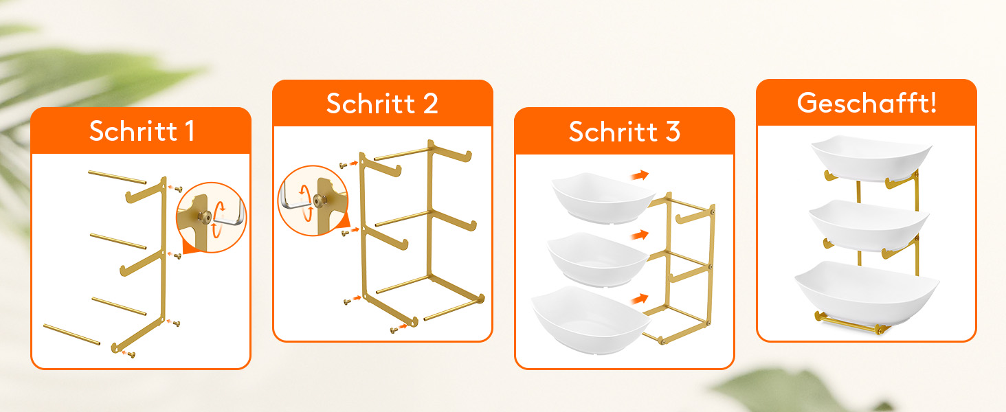 Багатоярусна етажерка для фруктів та закусок Lifewit (3 яруси, золото)