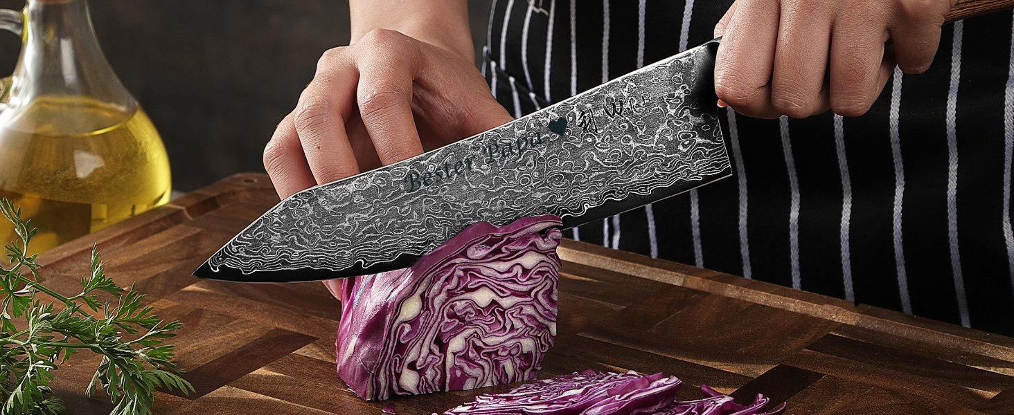 Ніж кухарський Wakoli EDIB Pro Kiritsuke Damast (VG10) 20 см, ручка Pakka, подарункова коробка, гравіювання