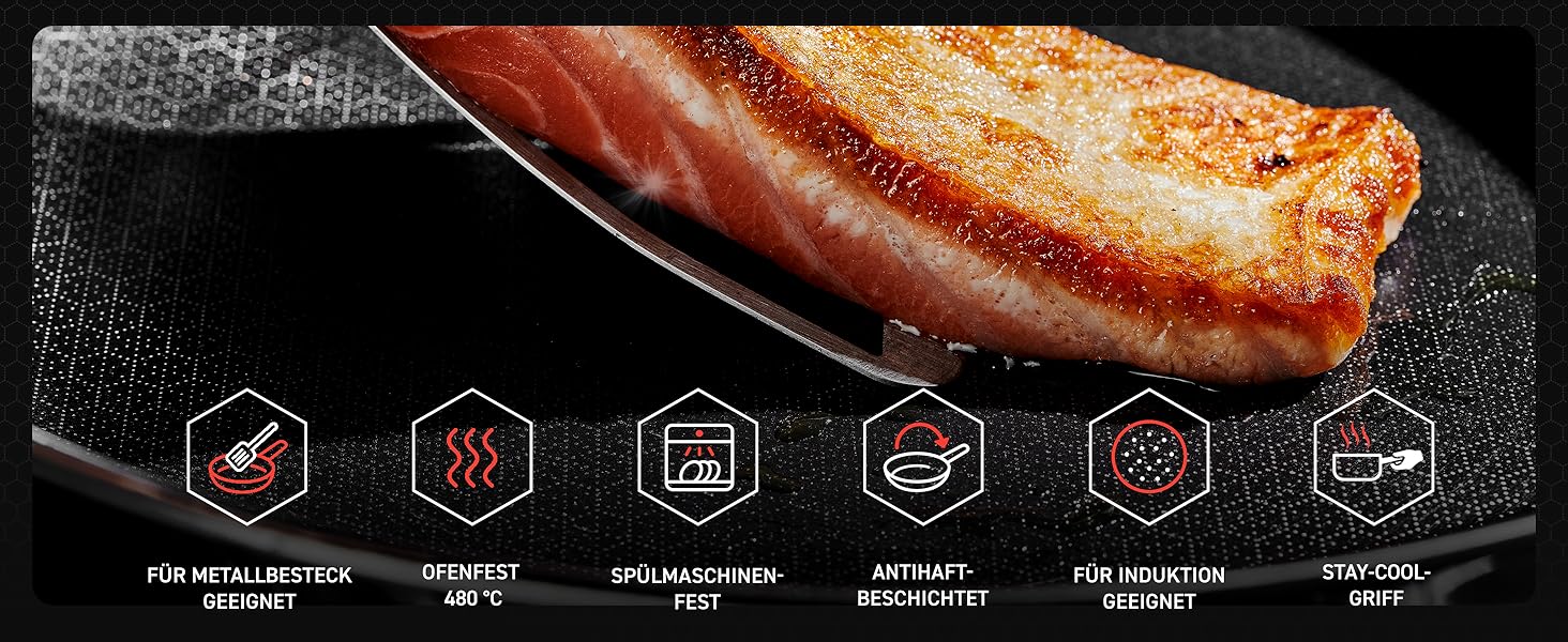 Пан з нержавіючої сталі HexClad Hybrid з діаметром 25 см – антипригарна сковорода з сотовою структурою для всіх типів плит, включаючи індукційну, з ручкою Stay-Cool, придатна для духовки та мийки