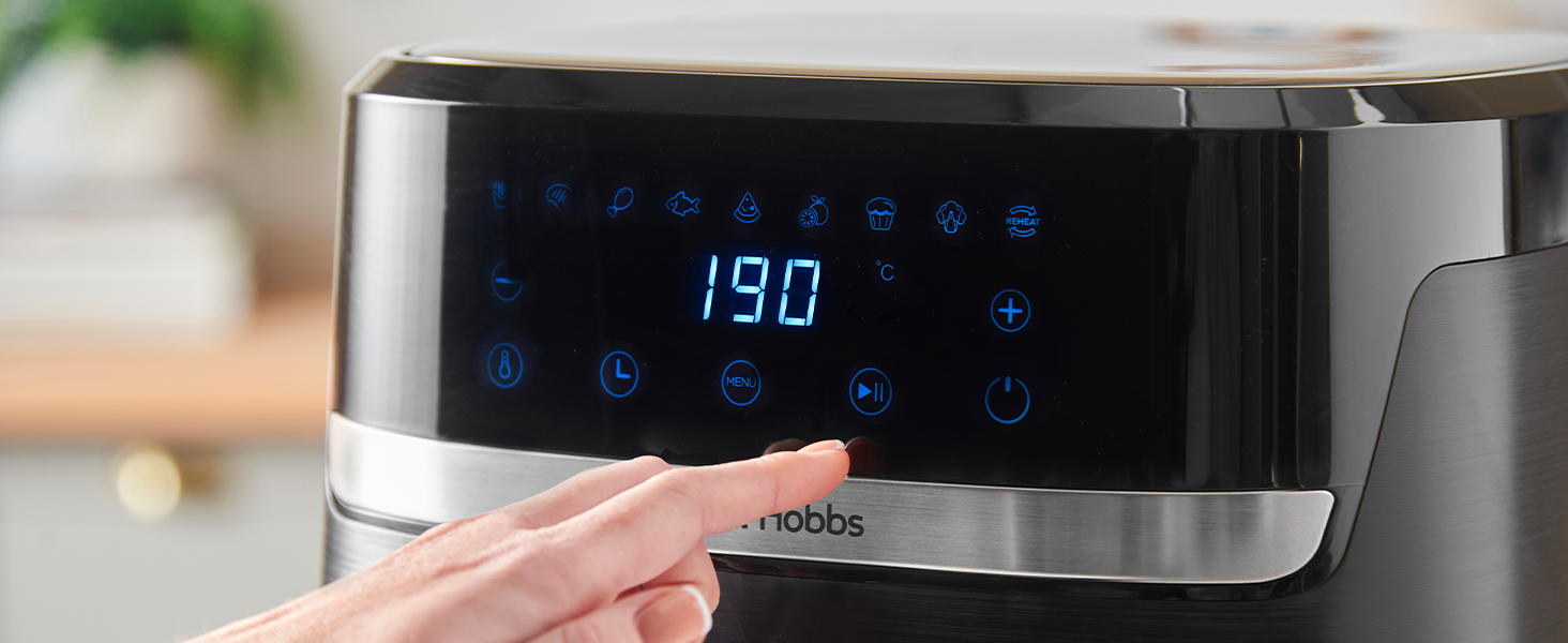 Фритюрниця Russell Hobbs Rapid AirFryer XL 5.5 л SatisFry – без олії, 9 програм, TouchScreen, чорний/сріблястий