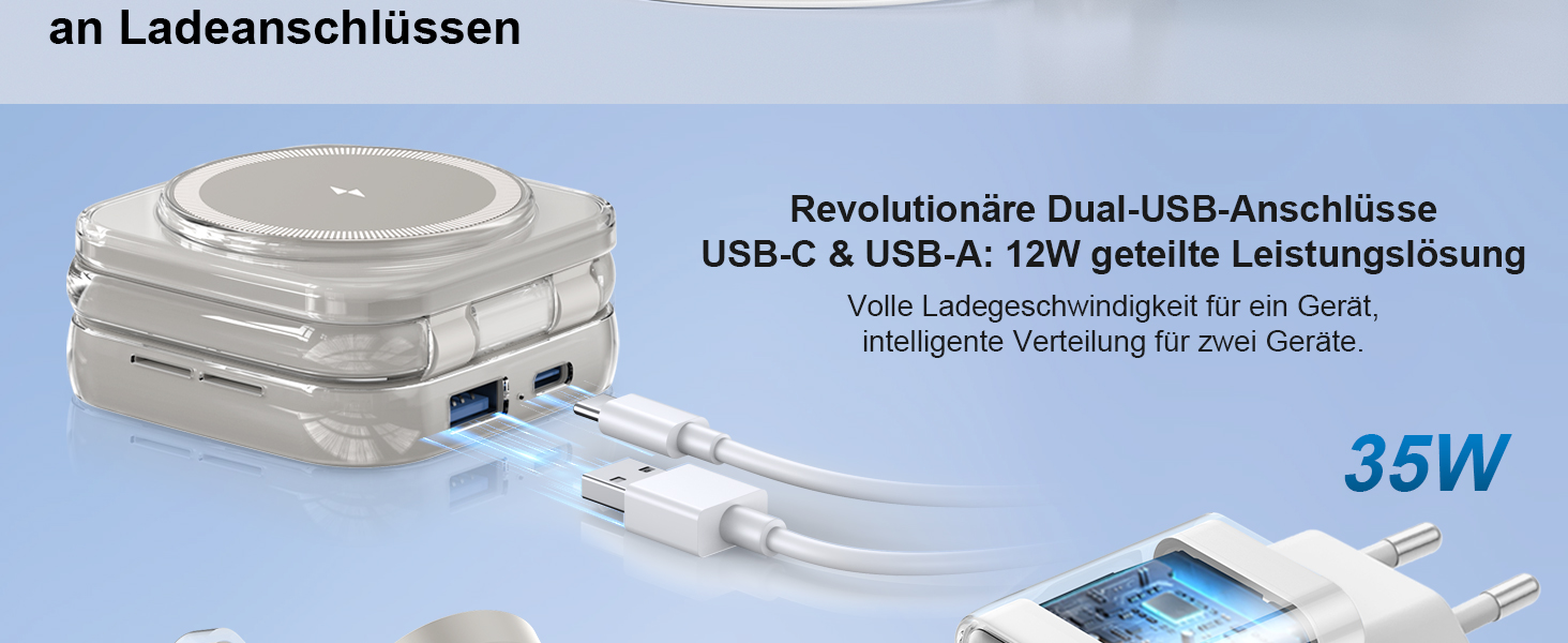 Зарядна станція 5 в 1 для iPhone з магнітним кабелем, складний зарядний пристрій для подорожей, сумісний з iPhone 17/16/15/14/13/12, AirPods Pro 3, Apple Watch S11/Ultra (Titan Wüstensand) 2026-Titan Grau