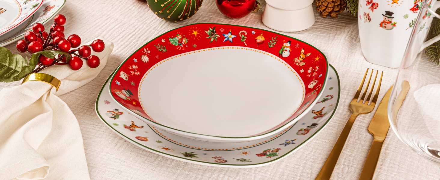 SÄNGER Tafelservice Bilgola: 18-Piece White Dish Set for 6 - Premium Porcelain Dinnerware Set with Soup, Dessert & Dinner Plates | Christmas Design