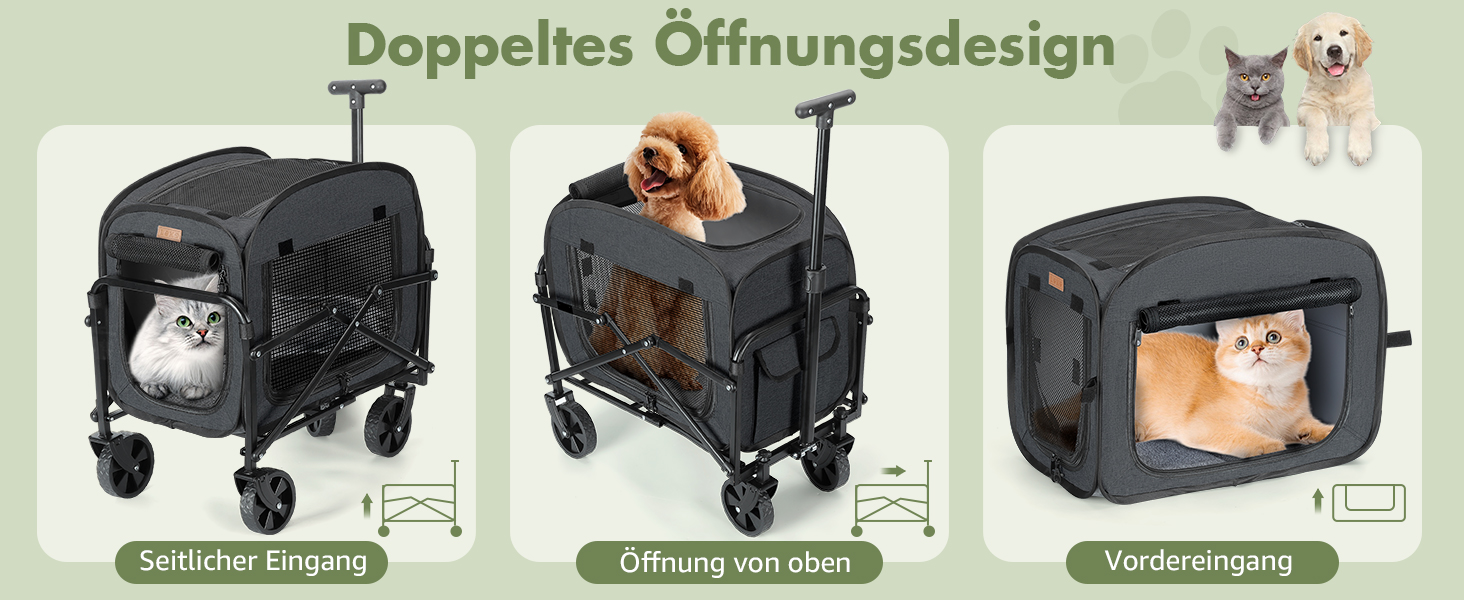 Транспортер для собак на колесах, велика візок для собак та котів до 18 кг (Чорний, Сірий)