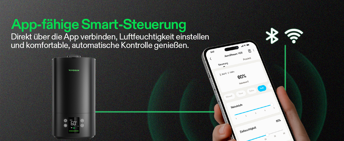 Зволожувач повітря VIVOSUN для рослин 5л Smart, AeroStream H05, 24dB, 360° Cool Mist, 50H, Top-Fill, Ультразвуковий, для гроу-тенту/гроубокса