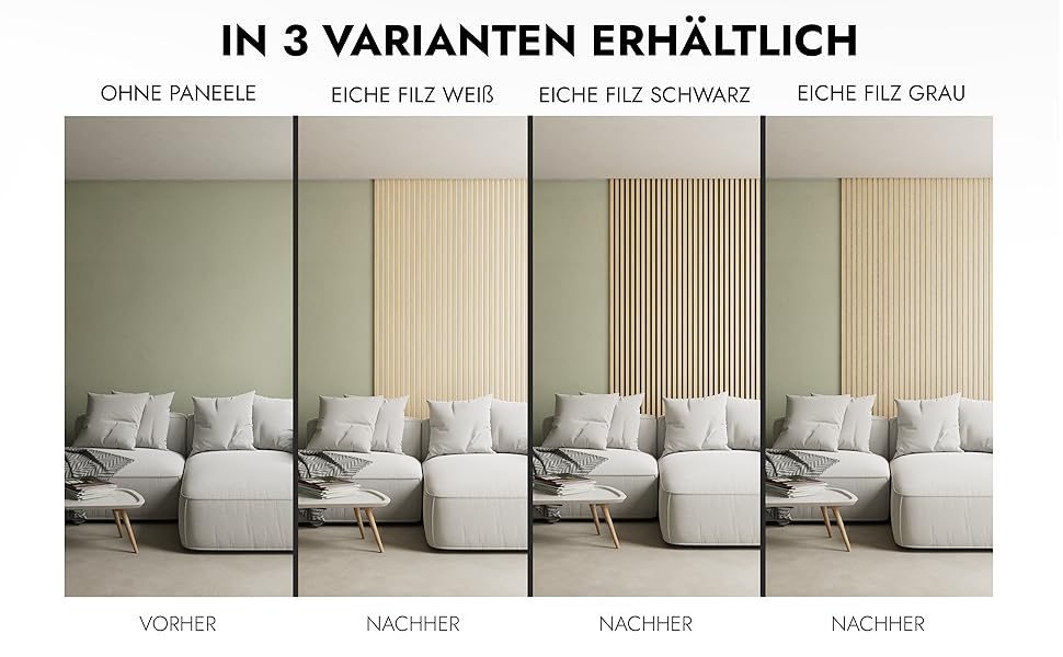 Акустична панель Momento з натурального дуба 240x50 см, білий фетр — декоративна 3D стінова панель-ламель для інтер'єру, Made in Germany
