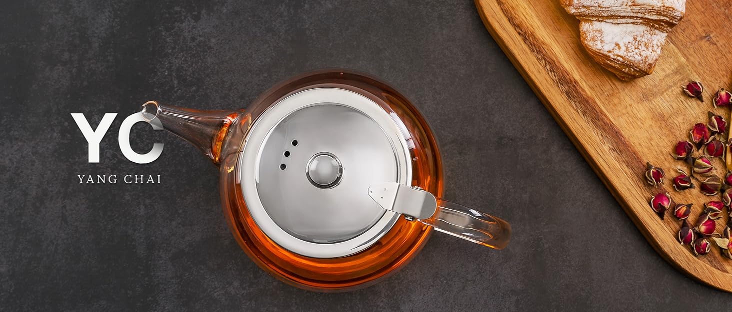 Чайник зі скляним ситечком 1,15 л, 3 мм, Teapot Sahara, термостійке скло, нержавіюча сталь 304, для чаю, з підігрівачем