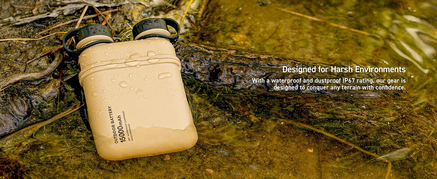 Портативний зарядний пристрій ELECOM NESTOUT 15000mAh, вологостійкий, ударостійкий, з USB-C PD 32W, для смартфонів та планшетів, для кемпінгу, подорожей, туризму - Бежевий