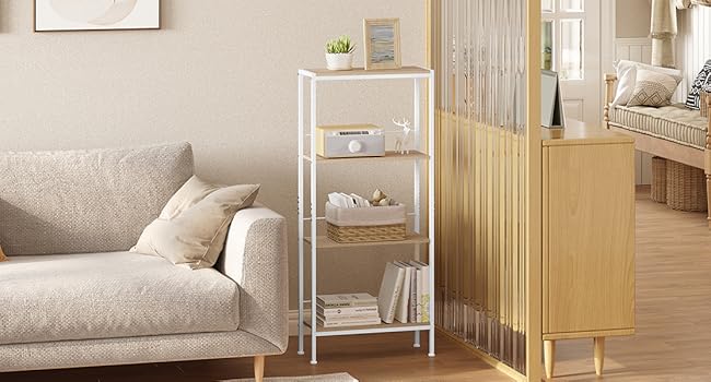 WOLTU 4-Tier Corner Shelf - White Oak & White Finish