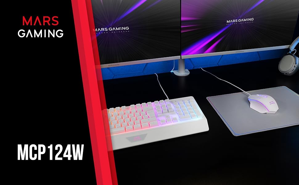 MARSGAMING MCP124: Ігровий комбосет 3в1 з клавіатурою H-Mech LED RGB, мишею 3200DPI з HUANO Switches та килимком Nanotextil 360x260mm, сумісний з усіма платформами, іспанська розкладка, чорний