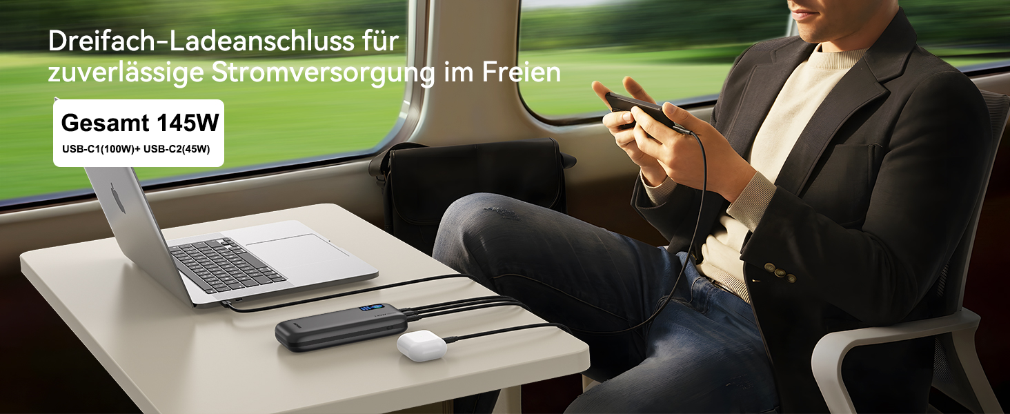 Power Bank AsperX 100W 24000mAh з LED-дисплеєм для ноутбуків, телефонів (iPhone 16/15/14 Pro), MacBook, iPad, Tablet, Steam Deck (сірий)