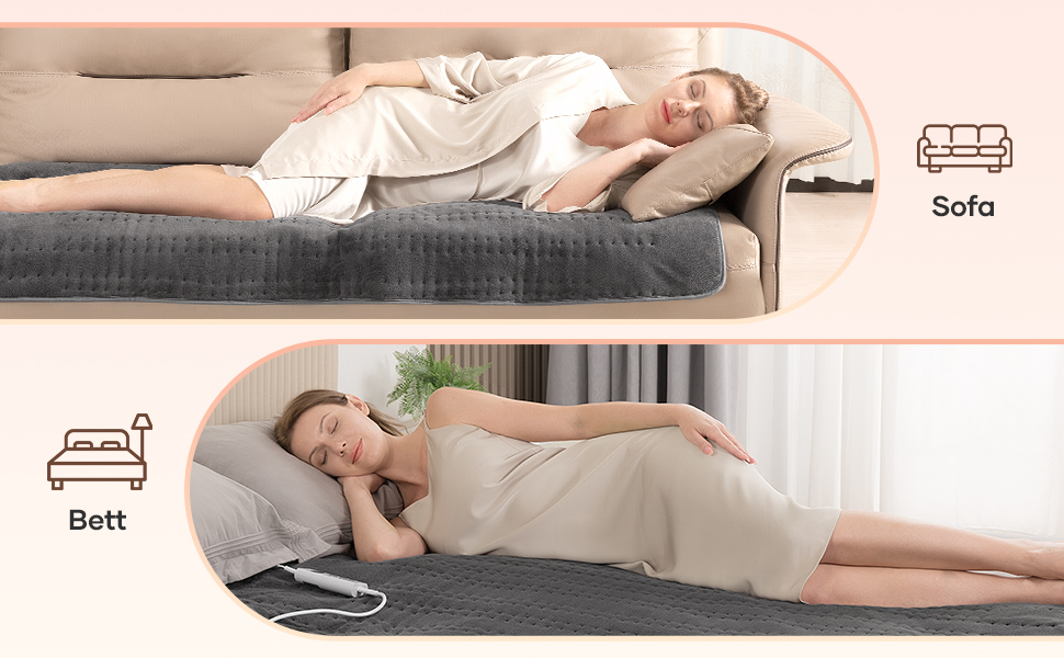 Електричне підігріваюче коврик 150x80 см сірий з 10 рівнями температури, автовимкненням та захистом від перегріву, легке кріплення до ліжка та матрацу (коралловий фліс)