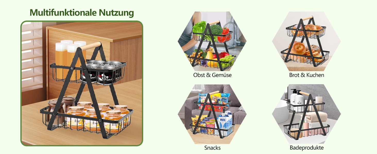 Металева етажерка для фруктів Stöckig – 3 яруси, чорна, для кухні, вітальні, офісу