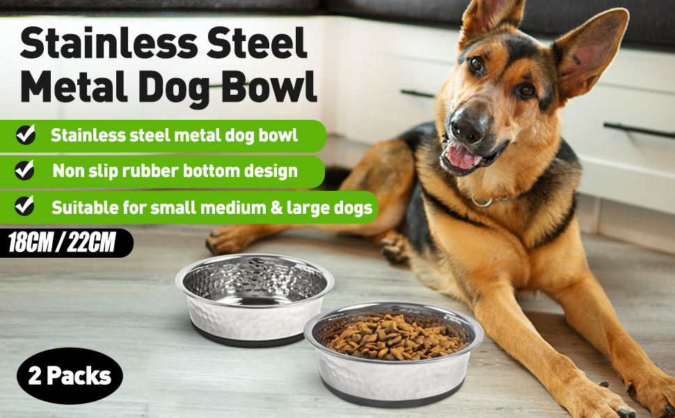 Набори мисок для собак великих, середніх та малих порід, 2 шт. з нержавіючої сталі з антиковзним силіконом, 22 см