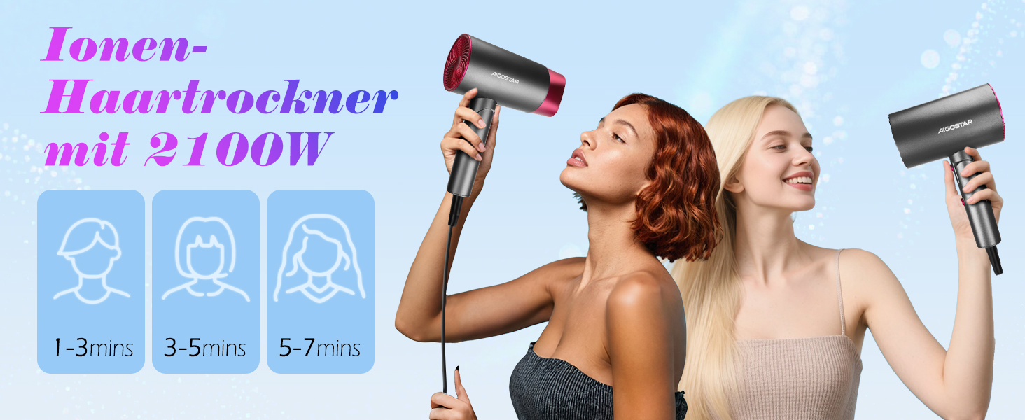 Aigostar Фен для подорожей 2100W з складною ручкою, сірий, з захистом від перегріву, з сумкою