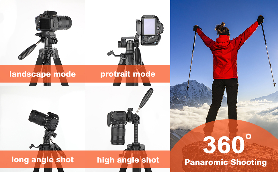 Штатив ZOMEi 188 см - важкий, для професійного відео та фото, сумісний з DSLR, телефонами, проекторами, біноклями, телескопами (чорний, помаранчевий)