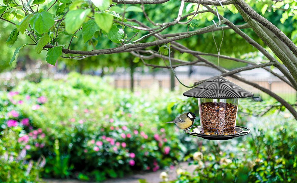 SANOTO Hanging Bird Feeder - Weatherproof Birdhouse for Wild Birds - Cone Flower Design - Brown - Balcony & Garden