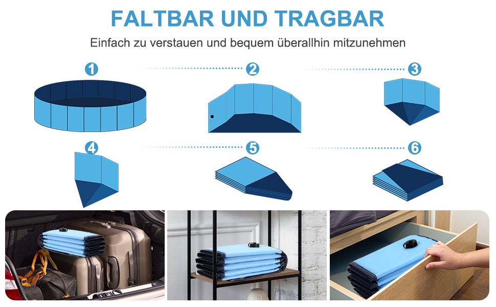 Басейн для собак Ezilif 120x30 см, розкладний, неслизький, з товстого ПВХ, для великих та маленьких собак