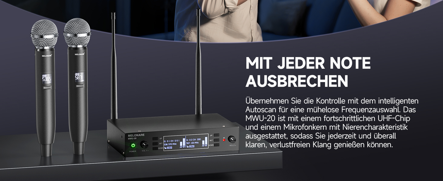 Система бездротового мікрофону Dual Channel MELONARE, професійний комплект, UHF, дальність 100 м, для співу, караоке, церкви