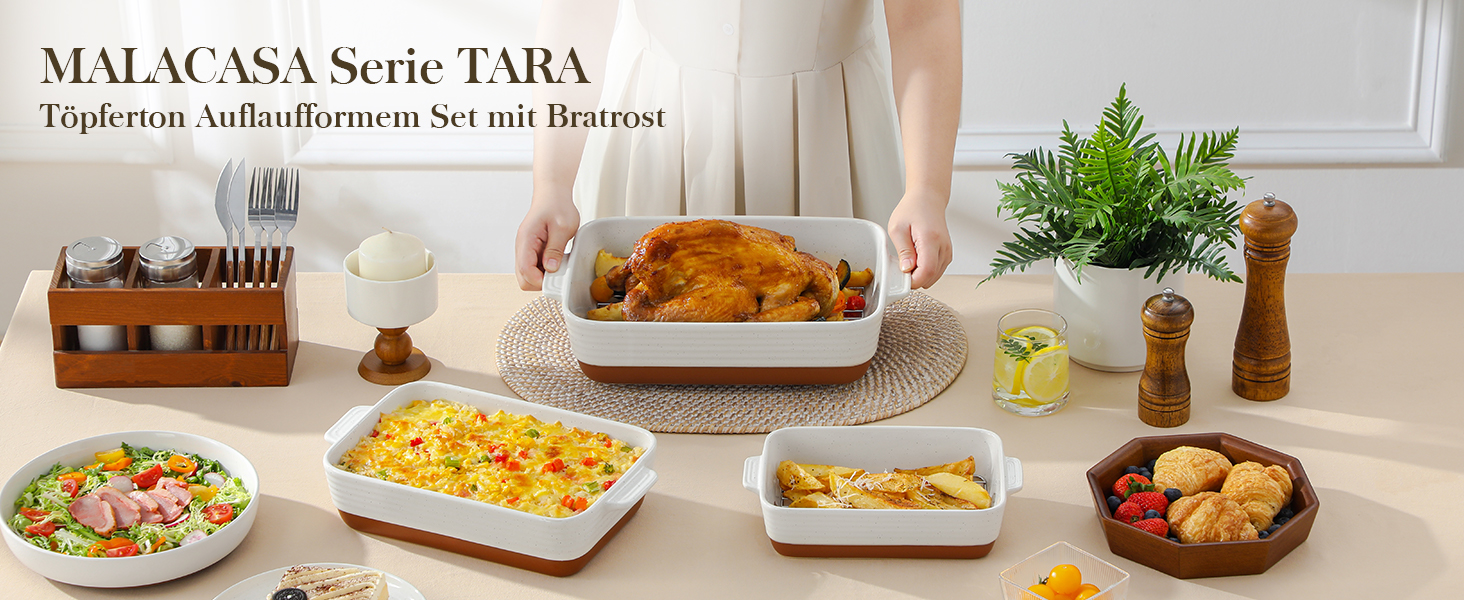 Форма для запікання MALACASA Serie TARA, 4.5L, кераміка, прямокутна, 35*23.8 см (набір з решіткою)