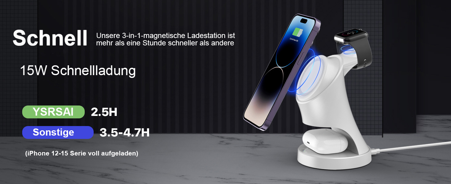 3-в-1 Зарядний пристрій MagSafe: Індукційна бездротова станція для iPhone та Apple Watch/AirPods Pro, білий