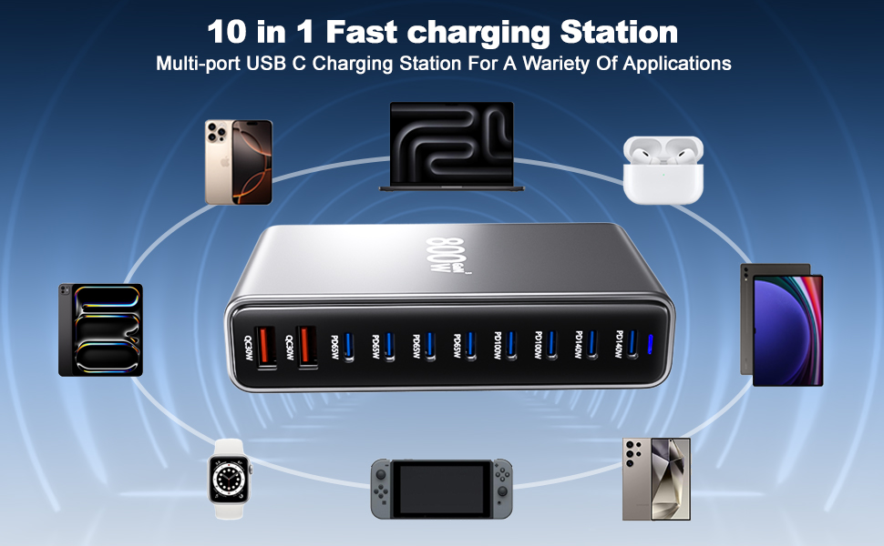 Зарядний пристрій USB мережевий 30W, 6 портів, багатопортова станція для iPhone 12/13/14, Samsung Galaxy S22 Ultra/Z Fold/Z Flip, планшетів – чорний