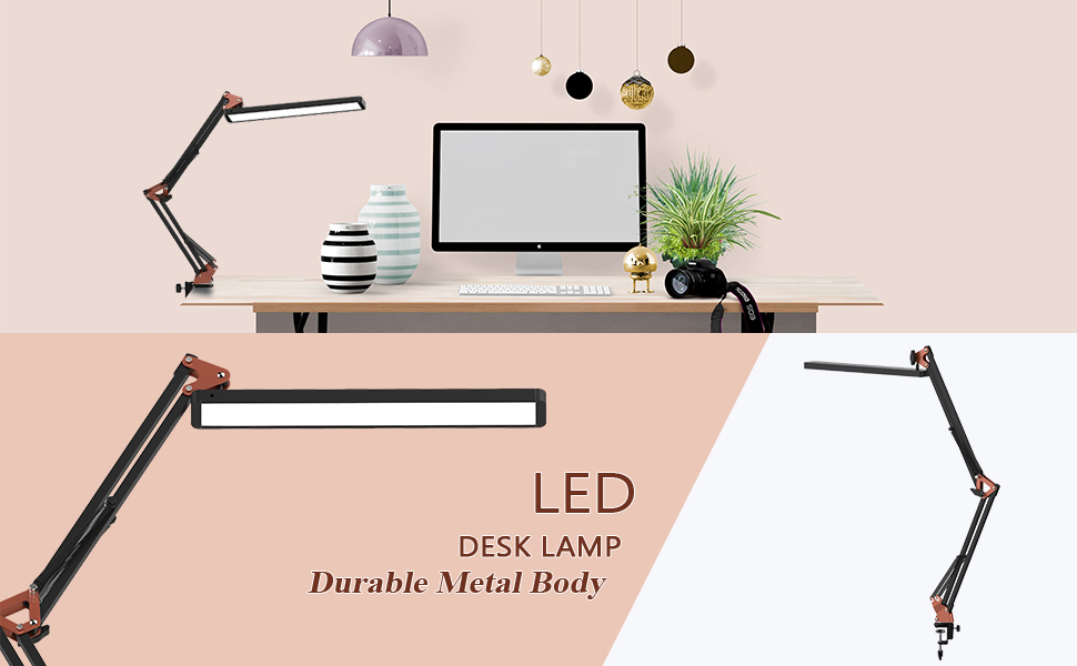 SKYLEO Dimmable Desk Lamp with Clip - Eye Protection LED Desk Light - 3 Modes & 10 Brightness Levels - Black (Rose Gold & Black)