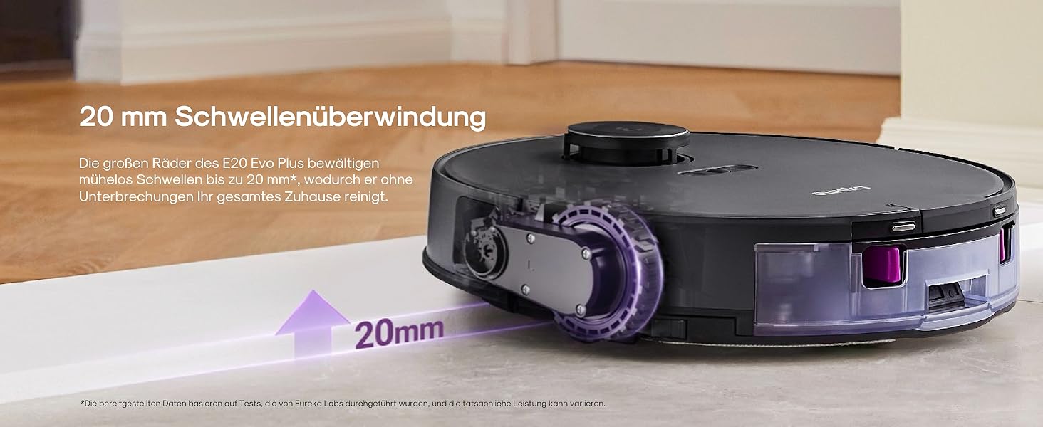 Робот-пилосос Eureka E20 Evo Plus з функцією миття та автопорожненням, 10000 Па, для твердих підлог та килимів, білий (чорний)