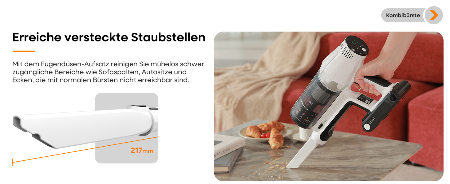 Акумуляторний пилосос ElecKeys 48000Pa/580W з LED дисплеєм, білий. Підходить для твердих поверхонь, килимів та видалення шерсті тварин. 7-шарова фільтрація, антизаплутана щітка, 65 хвилин роботи.